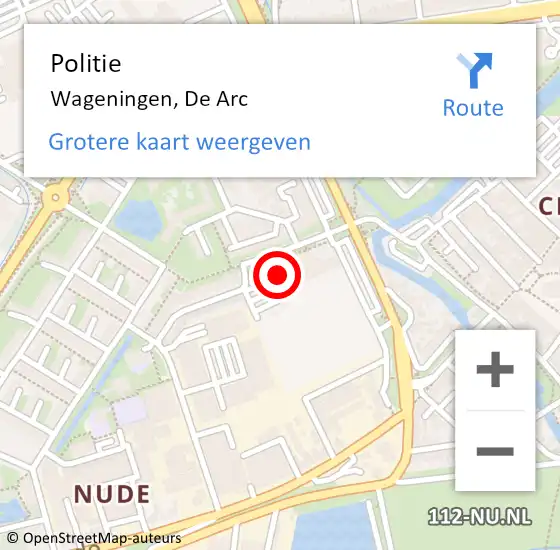 Locatie op kaart van de 112 melding: Politie Wageningen, De Arc op 20 oktober 2021 22:14