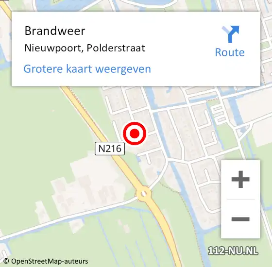 Locatie op kaart van de 112 melding: Brandweer Nieuwpoort, Polderstraat op 20 oktober 2021 22:41