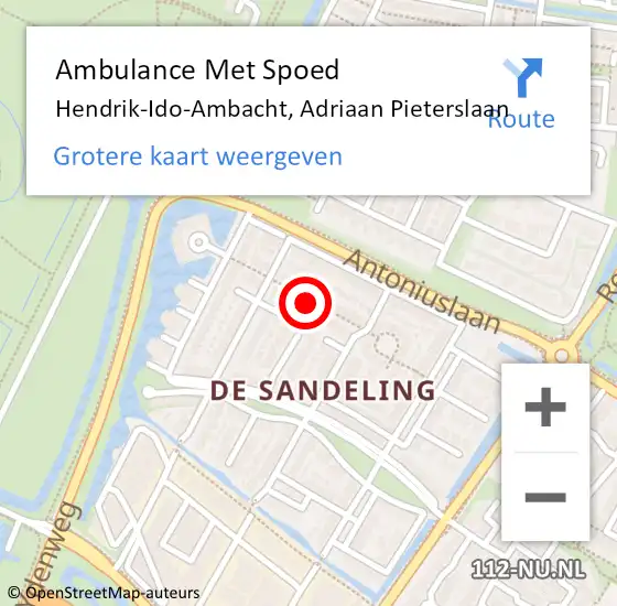 Locatie op kaart van de 112 melding: Ambulance Met Spoed Naar Hendrik-Ido-Ambacht, Adriaan Pieterslaan op 20 oktober 2021 23:05