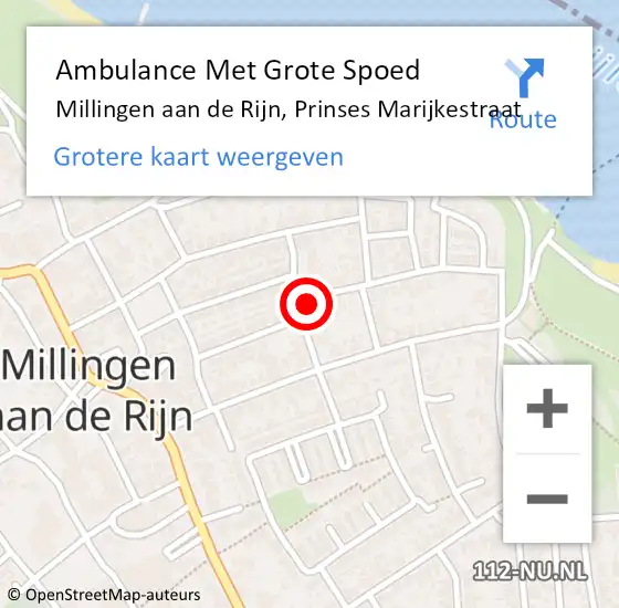 Locatie op kaart van de 112 melding: Ambulance Met Grote Spoed Naar Millingen aan de Rijn, Prinses Marijkestraat op 21 oktober 2021 00:42