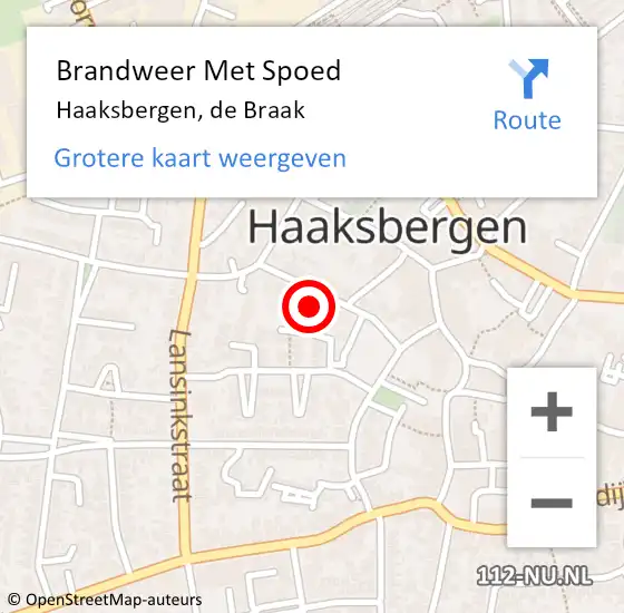 Locatie op kaart van de 112 melding: Brandweer Met Spoed Naar Haaksbergen, de Braak op 21 oktober 2021 01:08