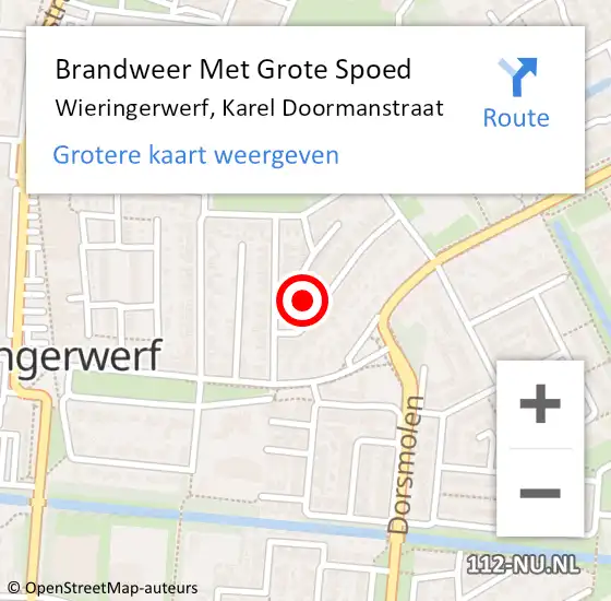 Locatie op kaart van de 112 melding: Brandweer Met Grote Spoed Naar Wieringerwerf, Karel Doormanstraat op 21 oktober 2021 01:39