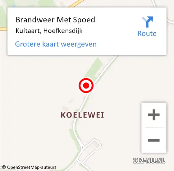 Locatie op kaart van de 112 melding: Brandweer Met Spoed Naar Kuitaart, Hoefkensdijk op 21 oktober 2021 02:00