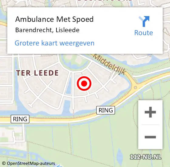 Locatie op kaart van de 112 melding: Ambulance Met Spoed Naar Barendrecht, Lisleede op 21 oktober 2021 02:22