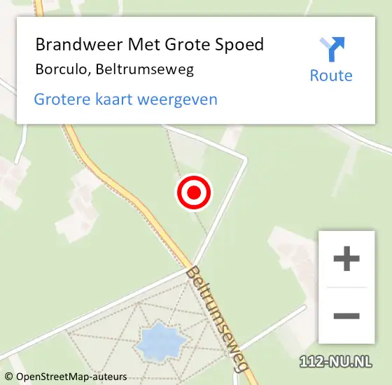 Locatie op kaart van de 112 melding: Brandweer Met Grote Spoed Naar Borculo, Beltrumseweg op 21 oktober 2021 02:23