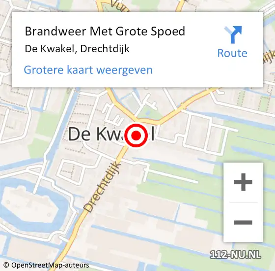 Locatie op kaart van de 112 melding: Brandweer Met Grote Spoed Naar De Kwakel, Drechtdijk op 21 oktober 2021 02:56