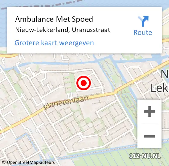 Locatie op kaart van de 112 melding: Ambulance Met Spoed Naar Nieuw-Lekkerland, Uranusstraat op 21 oktober 2021 03:09