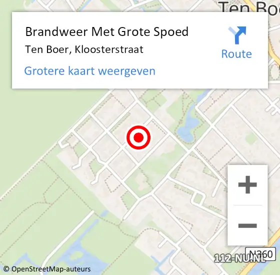 Locatie op kaart van de 112 melding: Brandweer Met Grote Spoed Naar Ten Boer, Kloosterstraat op 21 oktober 2021 03:12