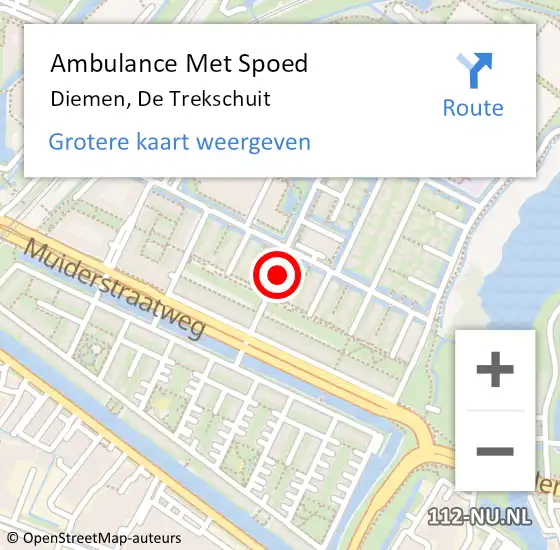 Locatie op kaart van de 112 melding: Ambulance Met Spoed Naar Diemen, De Trekschuit op 21 oktober 2021 03:25