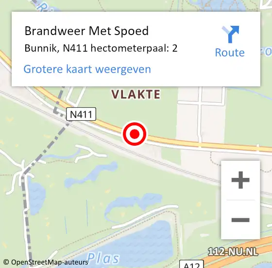 Locatie op kaart van de 112 melding: Brandweer Met Spoed Naar Bunnik, N411 hectometerpaal: 2 op 21 oktober 2021 03:34