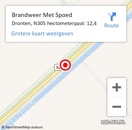 Locatie op kaart van de 112 melding: Brandweer Met Spoed Naar Dronten, N305 hectometerpaal: 12,4 op 21 oktober 2021 03:49