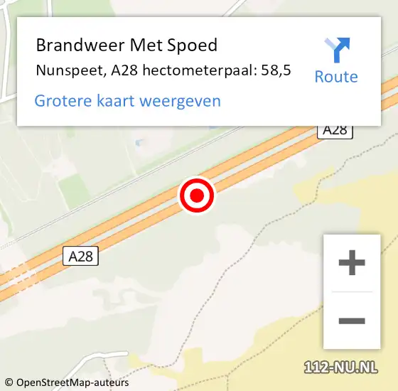 Locatie op kaart van de 112 melding: Brandweer Met Spoed Naar Nunspeet, A28 hectometerpaal: 58,5 op 21 oktober 2021 03:58