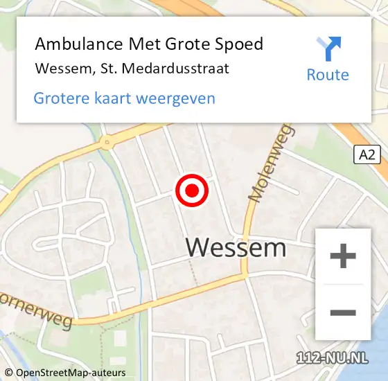 Locatie op kaart van de 112 melding: Ambulance Met Grote Spoed Naar Wessem, St. Medardusstraat op 26 juni 2014 16:59