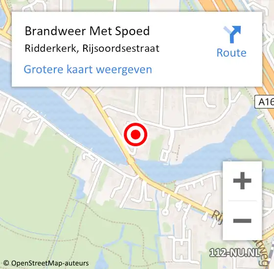 Locatie op kaart van de 112 melding: Brandweer Met Spoed Naar Ridderkerk, Rijsoordsestraat op 21 oktober 2021 04:02