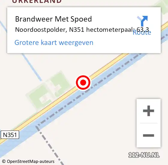 Locatie op kaart van de 112 melding: Brandweer Met Spoed Naar Noordoostpolder, N351 hectometerpaal: 63,3 op 21 oktober 2021 04:07