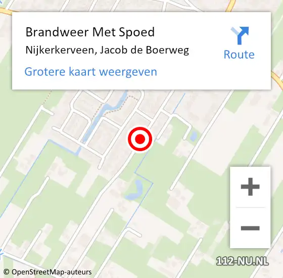 Locatie op kaart van de 112 melding: Brandweer Met Spoed Naar Nijkerkerveen, Jacob de Boerweg op 21 oktober 2021 04:15