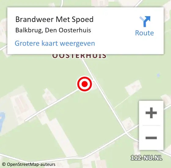 Locatie op kaart van de 112 melding: Brandweer Met Spoed Naar Balkbrug, Den Oosterhuis op 21 oktober 2021 04:24
