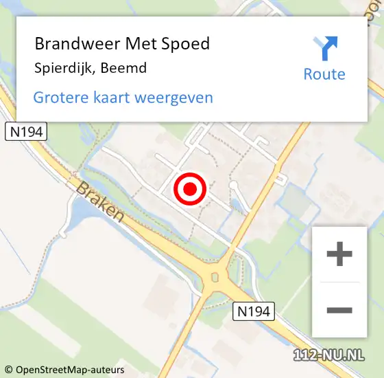 Locatie op kaart van de 112 melding: Brandweer Met Spoed Naar Spierdijk, Beemd op 21 oktober 2021 04:53