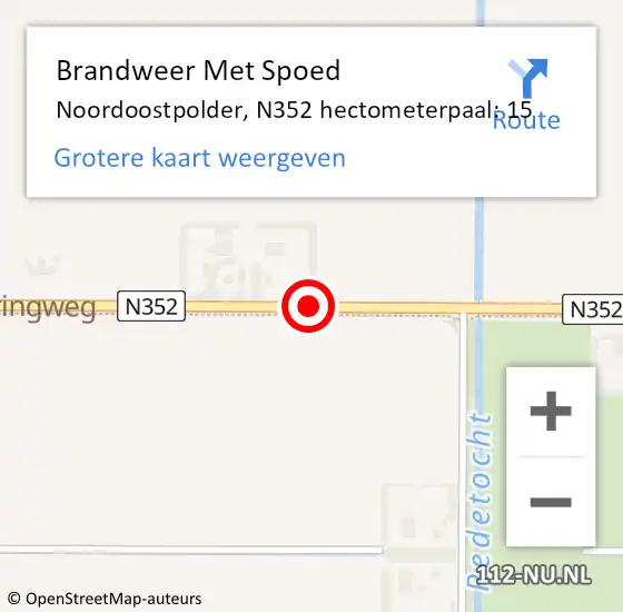 Locatie op kaart van de 112 melding: Brandweer Met Spoed Naar Noordoostpolder, N352 hectometerpaal: 15 op 21 oktober 2021 04:56