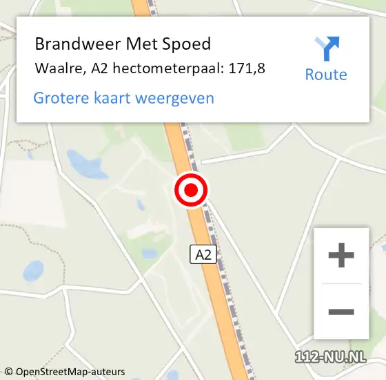 Locatie op kaart van de 112 melding: Brandweer Met Spoed Naar Waalre, A2 hectometerpaal: 171,8 op 21 oktober 2021 05:10