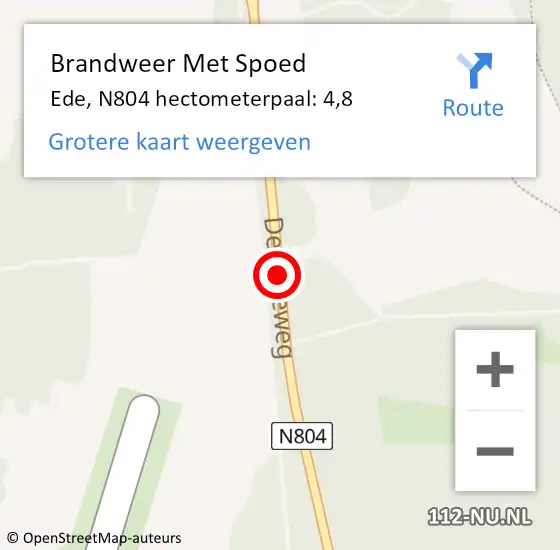 Locatie op kaart van de 112 melding: Brandweer Met Spoed Naar Ede, N804 hectometerpaal: 4,8 op 21 oktober 2021 05:23