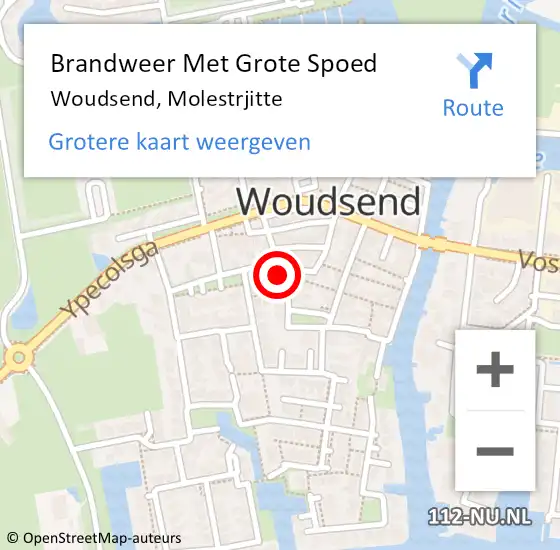 Locatie op kaart van de 112 melding: Brandweer Met Grote Spoed Naar Woudsend, Molestrjitte op 21 oktober 2021 05:44