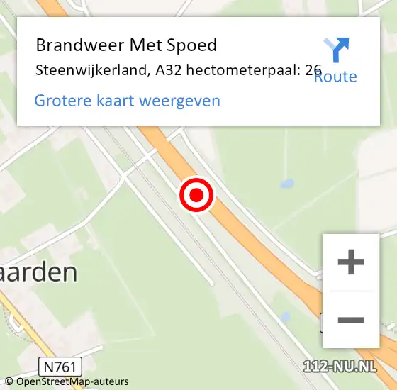 Locatie op kaart van de 112 melding: Brandweer Met Spoed Naar Steenwijkerland, A32 hectometerpaal: 26 op 21 oktober 2021 05:56
