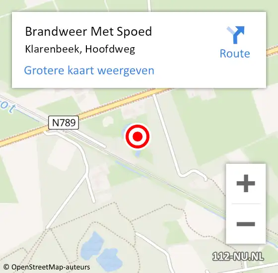 Locatie op kaart van de 112 melding: Brandweer Met Spoed Naar Klarenbeek, Hoofdweg op 21 oktober 2021 05:58