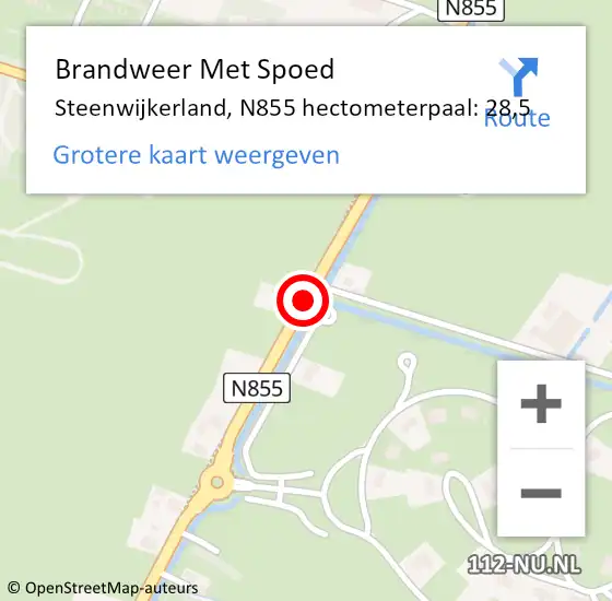 Locatie op kaart van de 112 melding: Brandweer Met Spoed Naar Steenwijkerland, N855 hectometerpaal: 28,5 op 21 oktober 2021 06:13