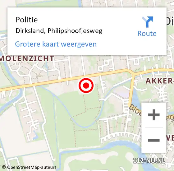 Locatie op kaart van de 112 melding: Politie Dirksland, Philipshoofjesweg op 21 oktober 2021 06:40