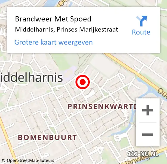 Locatie op kaart van de 112 melding: Brandweer Met Spoed Naar Middelharnis, Prinses Marijkestraat op 21 oktober 2021 06:51