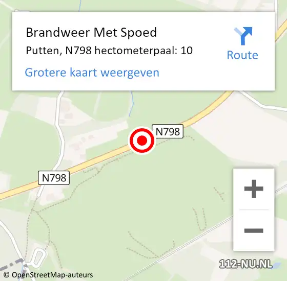 Locatie op kaart van de 112 melding: Brandweer Met Spoed Naar Putten, N798 hectometerpaal: 10 op 21 oktober 2021 06:57