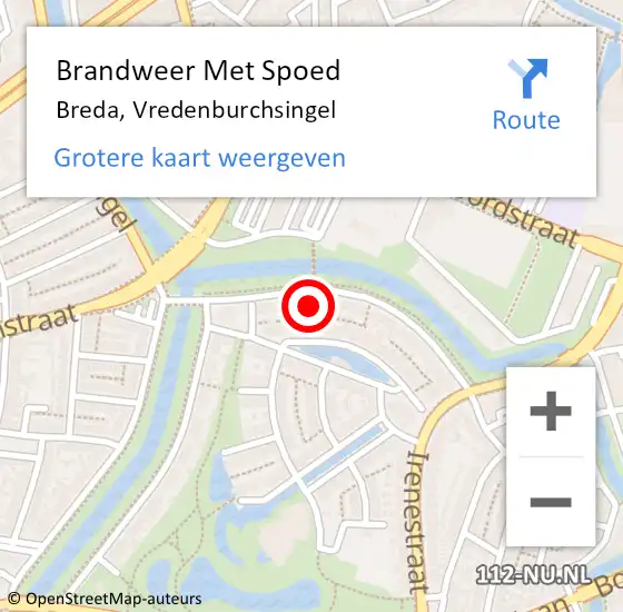 Locatie op kaart van de 112 melding: Brandweer Met Spoed Naar Breda, Vredenburchsingel op 21 oktober 2021 07:09