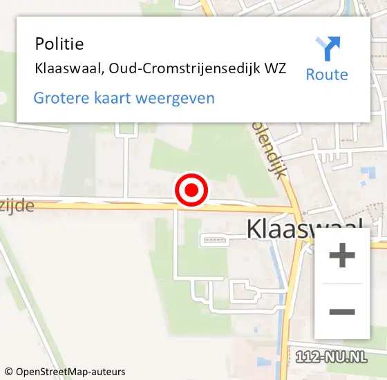 Locatie op kaart van de 112 melding: Politie Klaaswaal, Oud-Cromstrijensedijk WZ op 21 oktober 2021 07:12