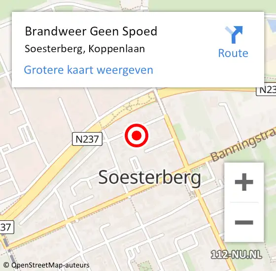 Locatie op kaart van de 112 melding: Brandweer Geen Spoed Naar Soesterberg, Koppenlaan op 21 oktober 2021 07:28