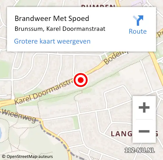 Locatie op kaart van de 112 melding: Brandweer Met Spoed Naar Brunssum, Karel Doormanstraat op 21 oktober 2021 07:41