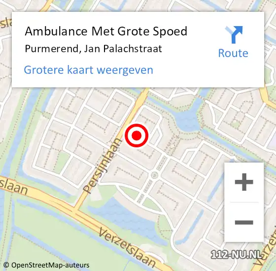 Locatie op kaart van de 112 melding: Ambulance Met Grote Spoed Naar Purmerend, Jan Palachstraat op 21 oktober 2021 07:45