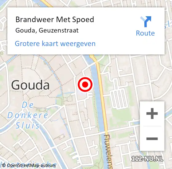 Locatie op kaart van de 112 melding: Brandweer Met Spoed Naar Gouda, Geuzenstraat op 21 oktober 2021 07:52