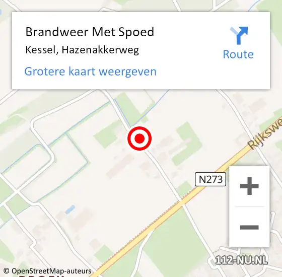 Locatie op kaart van de 112 melding: Brandweer Met Spoed Naar Kessel, Hazenakkerweg op 21 oktober 2021 08:04