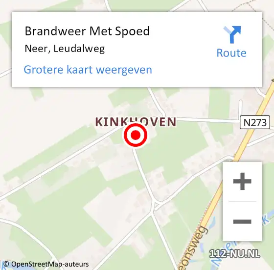 Locatie op kaart van de 112 melding: Brandweer Met Spoed Naar Neer, Leudalweg op 21 oktober 2021 08:05