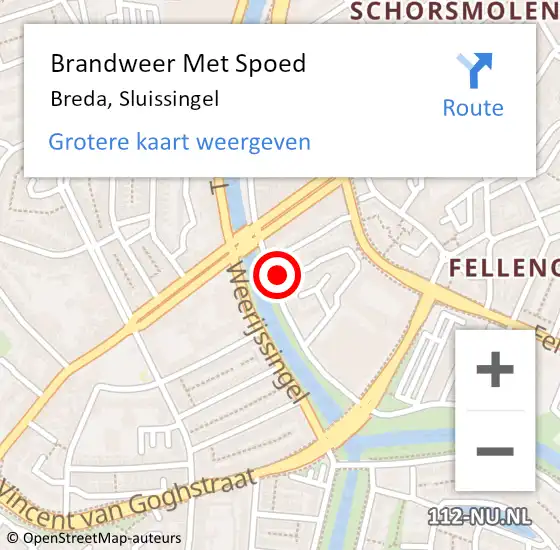 Locatie op kaart van de 112 melding: Brandweer Met Spoed Naar Breda, Sluissingel op 21 oktober 2021 08:06