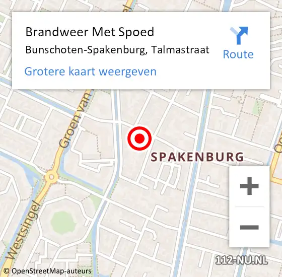 Locatie op kaart van de 112 melding: Brandweer Met Spoed Naar Bunschoten-Spakenburg, Talmastraat op 21 oktober 2021 08:10