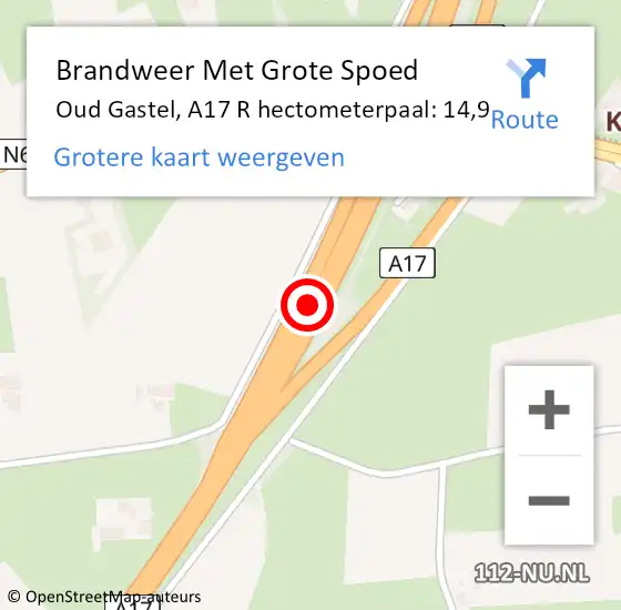 Locatie op kaart van de 112 melding: Brandweer Met Grote Spoed Naar Oud Gastel, A17 L hectometerpaal: 13,9 op 26 juni 2014 17:21