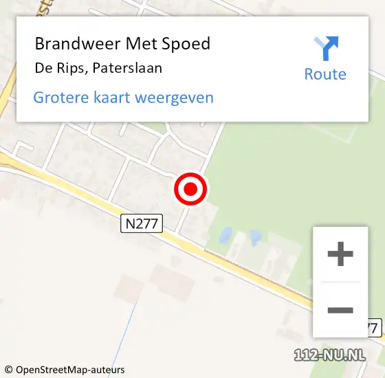 Locatie op kaart van de 112 melding: Brandweer Met Spoed Naar De Rips, Paterslaan op 21 oktober 2021 08:28