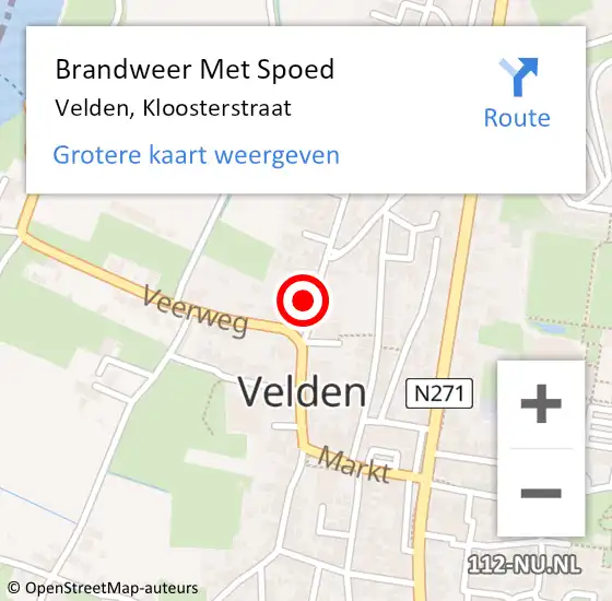 Locatie op kaart van de 112 melding: Brandweer Met Spoed Naar Velden, Kloosterstraat op 21 oktober 2021 08:31