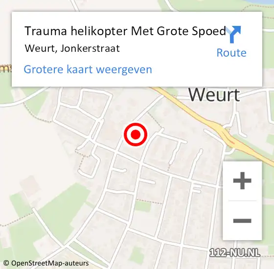 Locatie op kaart van de 112 melding: Trauma helikopter Met Grote Spoed Naar Weurt, Jonkerstraat op 21 oktober 2021 08:38