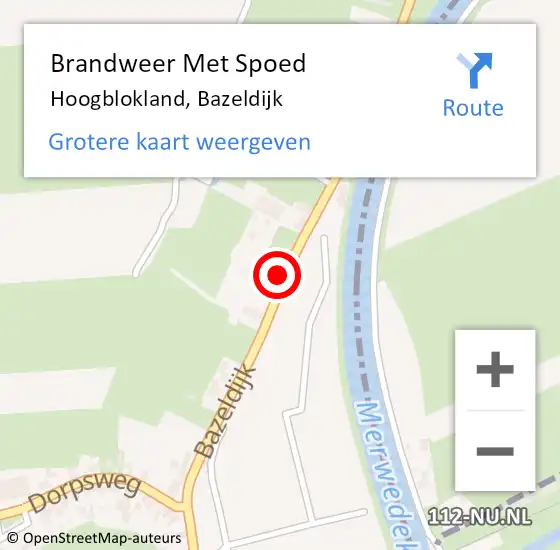 Locatie op kaart van de 112 melding: Brandweer Met Spoed Naar Hoogblokland, Bazeldijk op 21 oktober 2021 08:46