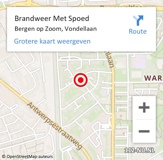 Locatie op kaart van de 112 melding: Brandweer Met Spoed Naar Bergen op Zoom, Vondellaan op 21 oktober 2021 08:50