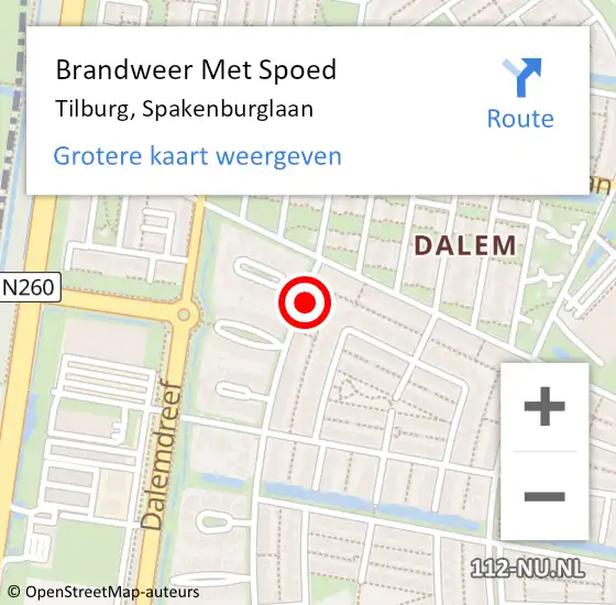 Locatie op kaart van de 112 melding: Brandweer Met Spoed Naar Tilburg, Spakenburglaan op 21 oktober 2021 08:52