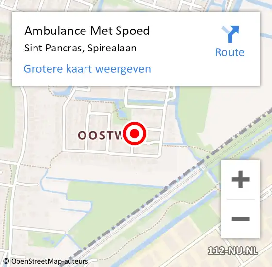 Locatie op kaart van de 112 melding: Ambulance Met Spoed Naar Sint Pancras, Spirealaan op 21 oktober 2021 08:59